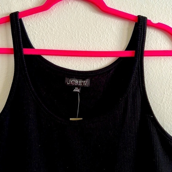 J Crew Black Rib Knit Sleeveless Scoop Neck Tank Top With Shelf Bra Size XXL - Picture 2 of 9